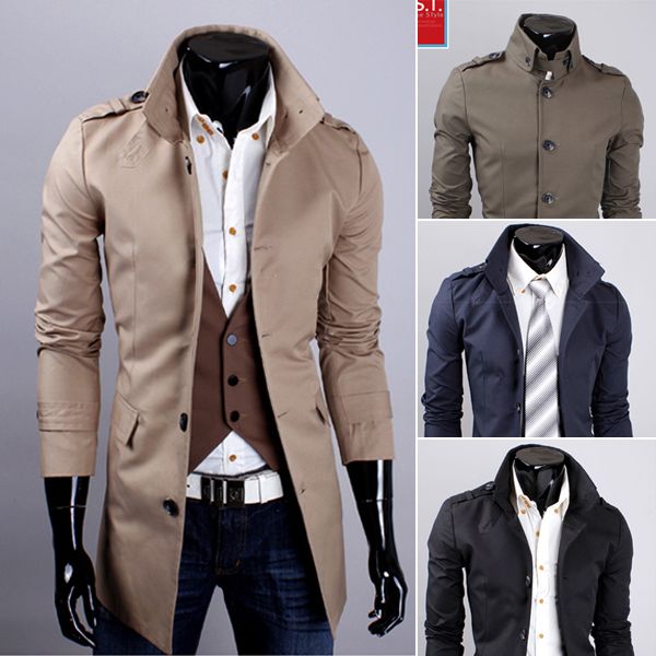 

2015 new fashion men trench coat korean slim fit business casual wool blended coats men's clothing for winter autumn overcoat @3113, Black;brown