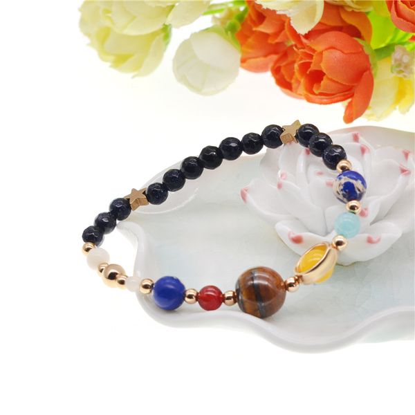 

universe galaxy the eight planets in the solar system guardian star natural stone beads bracelet bangle for women & men gift, Black
