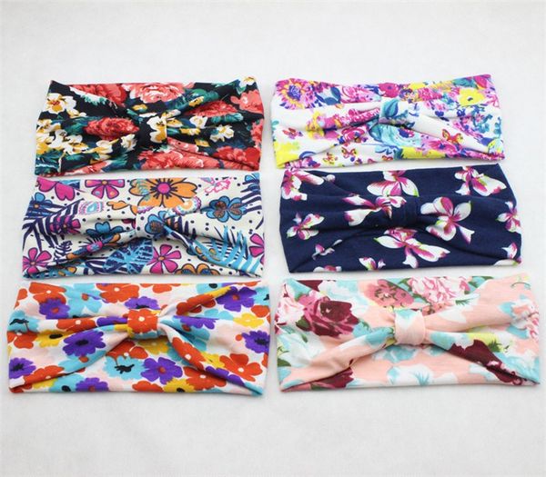 

baby kids toddler cotton fabric floral bandanas flat knot headbands headwrap plant flower baby turban tie knot head wrap headband fd6559, Slivery;white