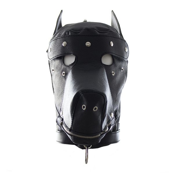 

erotic faux leather mask fetish latex realistic head bondage for shipping dog mask dog black toys hood couples pnat