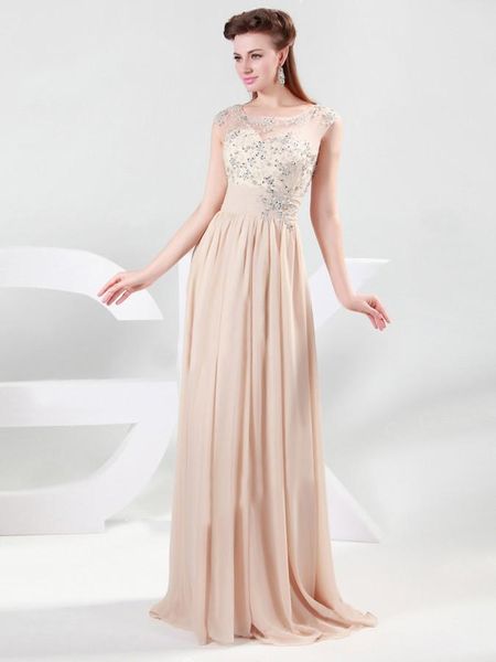 Exquisite Spitze Kleid für die Brautmutter 2016 Kristall Perlen Mieder Chiffon Lange Abendkleider Empire-Taille Frauen Partykleider U-Ausschnitt