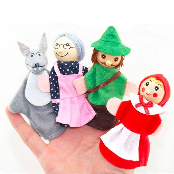 4 teile/los Kinder Fingerpuppen Puppe Plüsch Spielzeug Nette Rotkäppchen Holzköpfigen Märchen Geschichte Erzählen Handpuppen