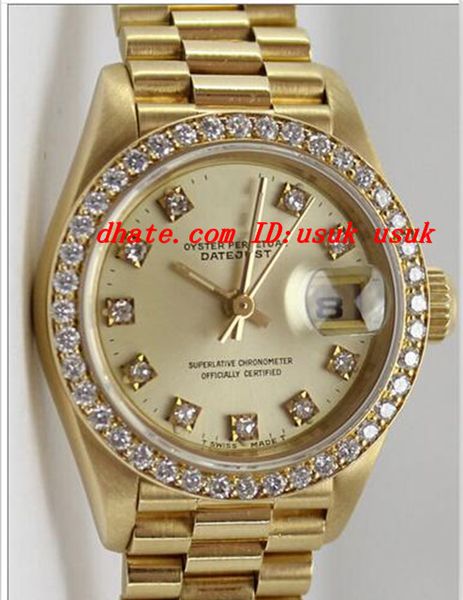 

luxury watches wristwatch ladies lady's watch 69138 diamond dial-diamond bezel 18k yellow gold automatic watch women watches fashion wa, Slivery;brown