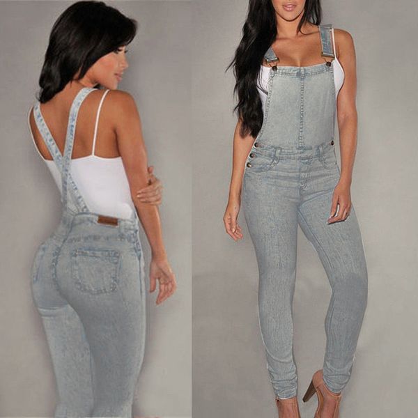 Großhandel- Frauen Denim Jeans Labbshose Overall Gurte Jumpsuit ROMPERS sexy lässige Frühling Herbst Skinny Taschen Coverall Long