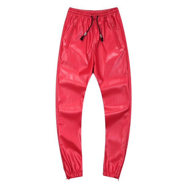 

wholesale-2015 mens leather pants hip hop dance joggers faux leather sweatpants low drop crotch masculina de marca pants pantalones hombre, Black