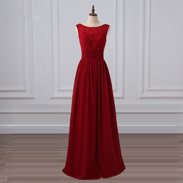 

scoop neck sleeveless burgundy bridesmaid dresses a-line lace wedding guest gown chiffon maid of honor dress, White;pink
