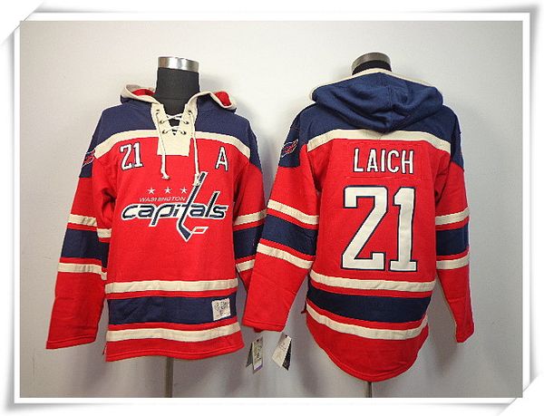 

ice hockey hoodies jerseys men capitals #21 laich 8 ovechkin red stitching jerseys sports jersey mix order, Black;red