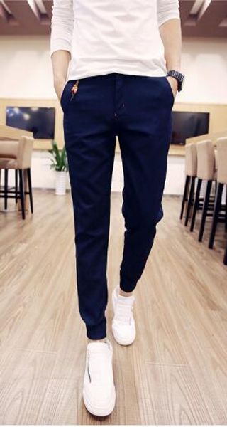 

wholesale-original retro brand new men's skinny jogger pants casual cotton pleated pants, Black