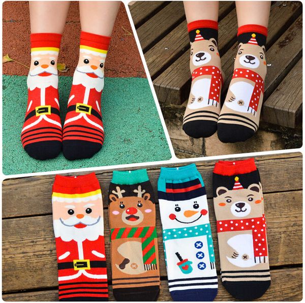 

1000x winter auntumn women girls socks christmas snowman cartoon santa claus socks cotton printed squirrel teddy bear xmas gift, Black;white