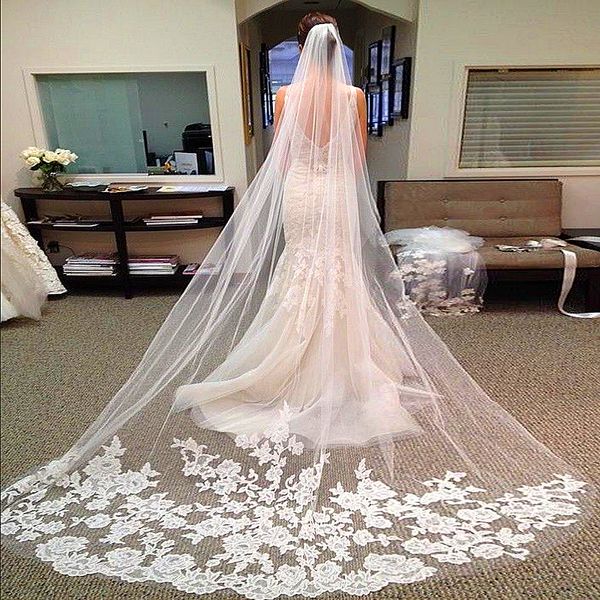 

28 meters long bridal veils elegant wedding veil with lace edged white ivory one layer sheer lace applique bridal veil wedding ac7113755, Black