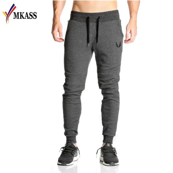 

wholesale- 2017 men full sportswear pants casual elastic cotton mens fitness workout pants skinny sweatpants trousers jogger pants, Black