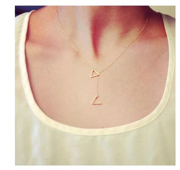 

12pcs/lot ladie's women's girl's new arrival gold silver color geometric triangle cross short necklace clavicle chain pendant