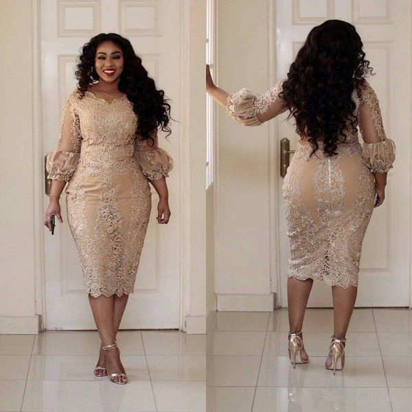 

2019 new plus size cocktail dresses jewel neck applique zipper tea length prom dress fashion champagne pretty woman party dress 173, Black