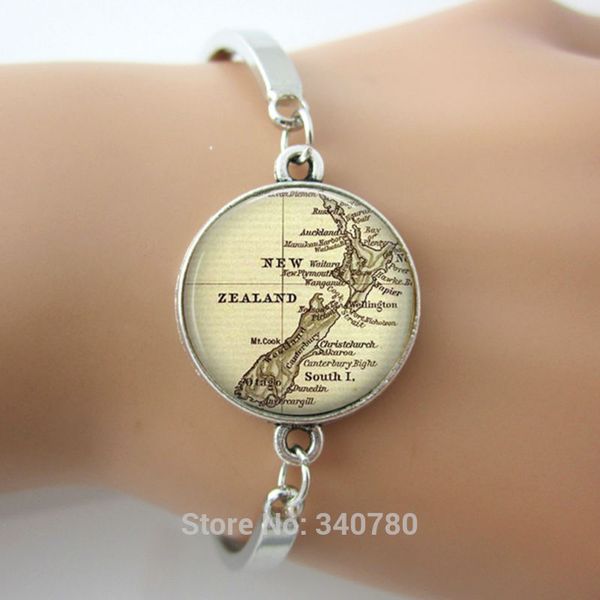 Braccialetti con mappa della Nuova Zelanda, regalo di gioielli con pendente con mappa della Nuova Zelanda per i suoi bracciali braccialetti d'argento e rodiati 1 pz gratis