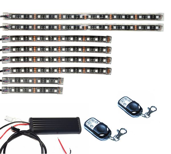 

3 sizes led strip 2 remote controllers 15 color rgb led knight rider ground effect light kit for motorcycle bike