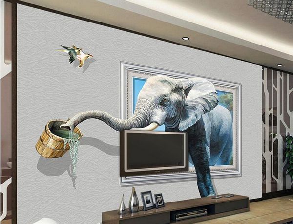 

wallpaper brick wall 3d three-dimensional elephant muralsliving walls wallpaper
