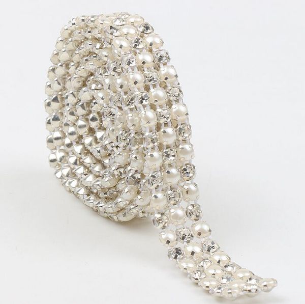 New MIC 1 Yard 3 Rows Clear Crystal Rhinestone Ribbon
