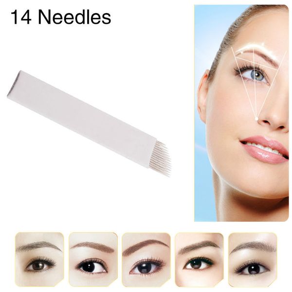 

Wholesale-100pcs/lot Chuse S14 Permanent Blade Manual Eyebrow Tattoo Bevel Blades 14 Needles Single Packaged Free Shipping