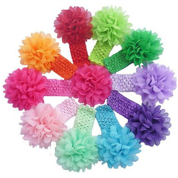 

10 шт. Новорожденных Девочек Цветок Hairband Красочные Мягкие Эластичные Шифон Кружев