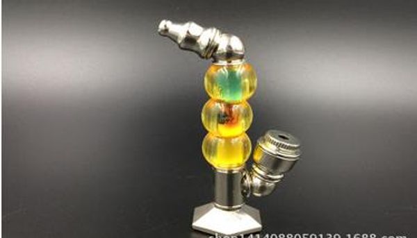 Idéias de design inovador três bolas podem ficar boca de tubo de metal longo, bongo de vidro atacado, acessórios de vidro hookah, entrega aleatória de cor,