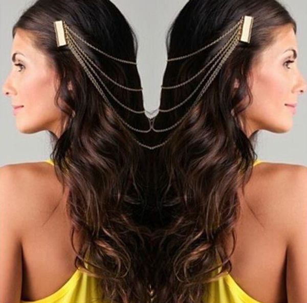 

2015 wedding hair accessories vintage gold/silver chains fringe tassel hair comb cuff women head clips hairband 30pcs/lot, Slivery;golden