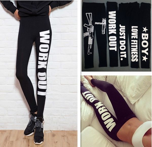 

woman clothing work out letters leggings slim sportswear gym sports fitness leggings winter pants in stock, Black