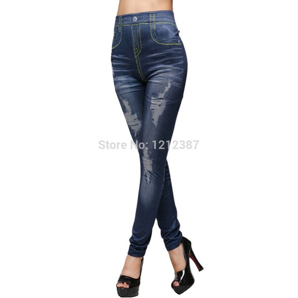 

wholesale-punk close-fitting false hole girl imitation jeans leggings pencil pants for women hb88, Black;white