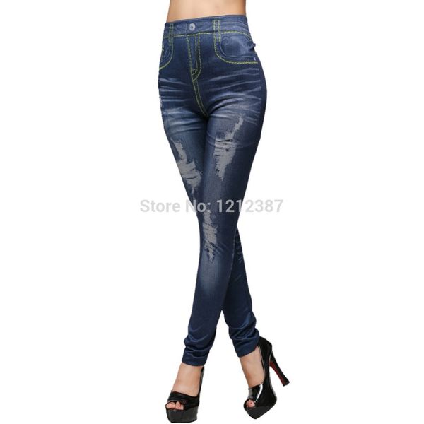 All'ingrosso-Punk attillati falsi fori ragazza imitazione jeans leggings pantaloni a matita per le donne HB88