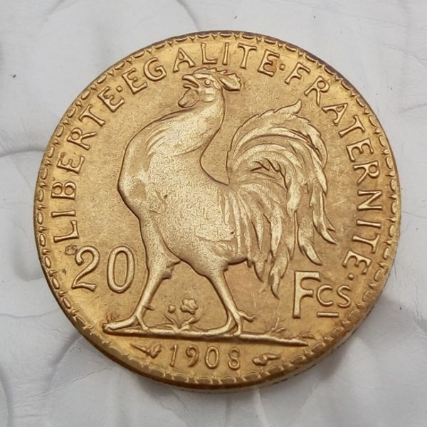 

France 20 Francs 1908 Rooster Gold Copy Coin Free Shippi Brass Craft Ornaments replica coins home decoration accessories