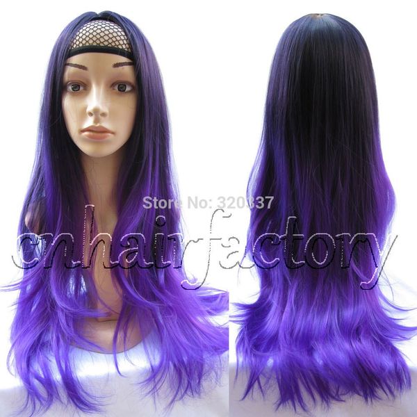 Fashion Ombre Wig 3 4 Half Wig Long Wavy Two Tone Gradient Two