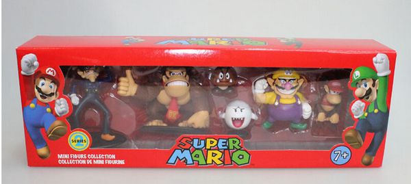 

super mario bros wario donkey kong goomba pvc action figure model toys dolls 6pcs/set new in box red