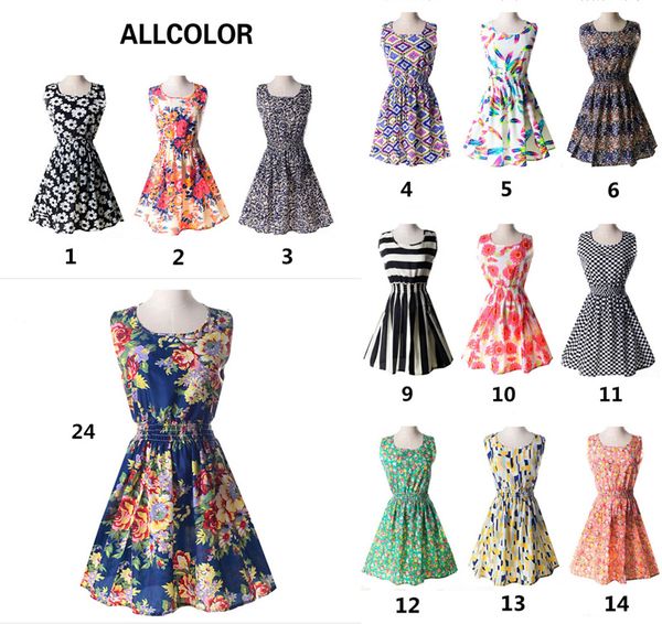 

summer women's clothing girls clothes sleeveless dress fashion ladies dress casual dresses printing floral chiffon dress 207, Black;gray