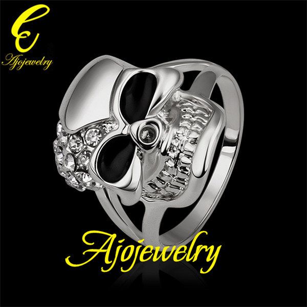 

010 size 8 new skull jewellery 18k white gold plated enamel skull accessories ring for women ing, Silver