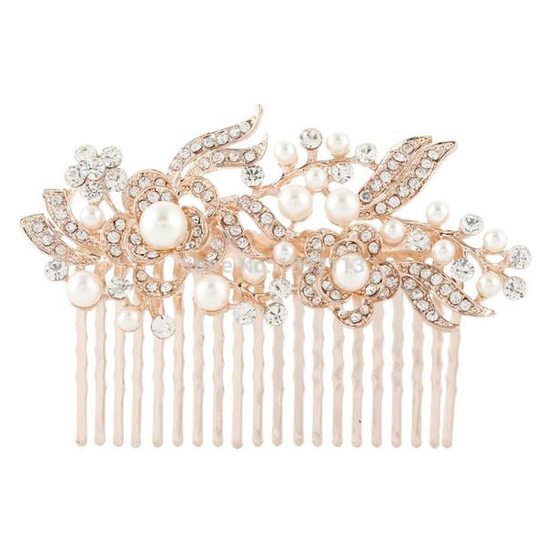 Großhandels-BELLA 2015 Roségoldfarbener Haarschmuck für die Braut, klare Blume, Elfenbeinperlen-Haarkamm, österreichischer Kristall-Kopfschmuck, Zubehör