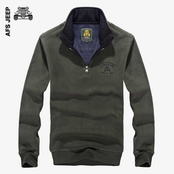

afs jeep spring jacket men 2019 fashion fleece sweatshirt zipper t-shirt cotton thick warm casual lapel business sportswear male clothing, Black;green