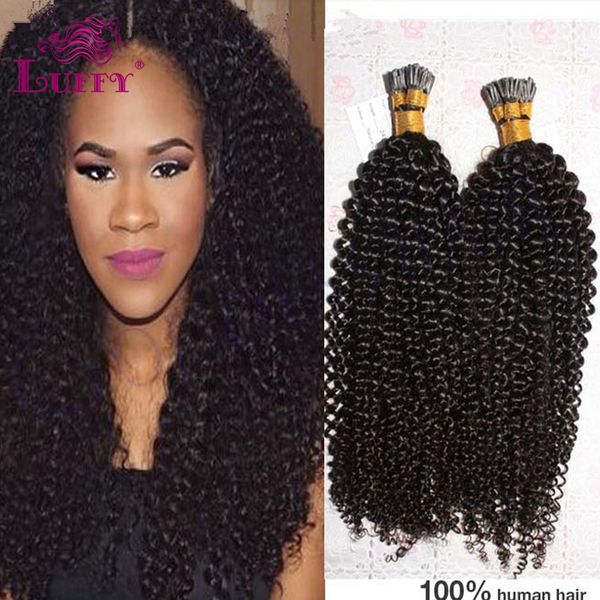 Luffy 1g Pcs Kinky Curly I Tip Hair Extensions Virgin Mongolian
