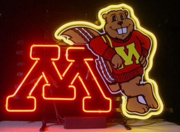 

minnesota golden gophers neon sign custom handmade real glass tube football game advertising display neon signs w/printed gold mouse 17&quot