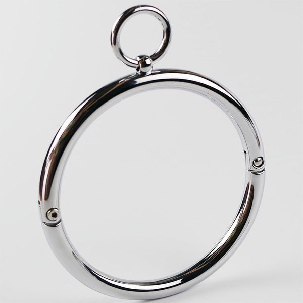 Collare in acciaio laminato schiavo da donna con chiusura O-Ring Dispositivo per collare di ritenuta per bondage per adulti Aggiungi guinzaglio Attrezzatura per bondage con corda