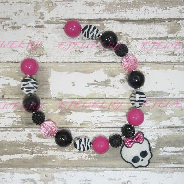 

bubblegum beaded necklace little girl bubblegum chunky necklace halloween monster high tickle me pink couture cb179, Silver