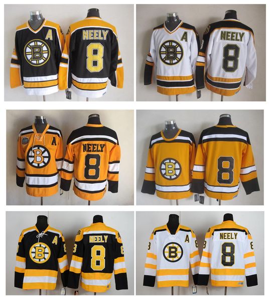 

men boston bruins ice hockey jerseys 8 cam neely black white yellow retro vintage ccm stitched jerseys mix order, Black;red