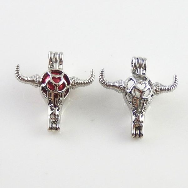 

жемчужная клетка ожерелье кулон, эфирное масло диффузор, голова вола обеспечивает посеребренные 10шт-плюс свой собственный жемчуг, камень де, Silver