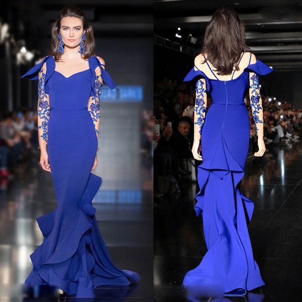 

long sleeves vintage prom dresses scoop neck mnm couture 2018 beads mermaid evening dress spring tiered plus size formal party gowns, Black