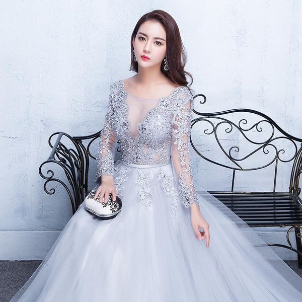 

2019 new illusion evening gowns lace formal real ps prom dresses with applique beads crew neck 3/4 sleeves under 190, Black;red