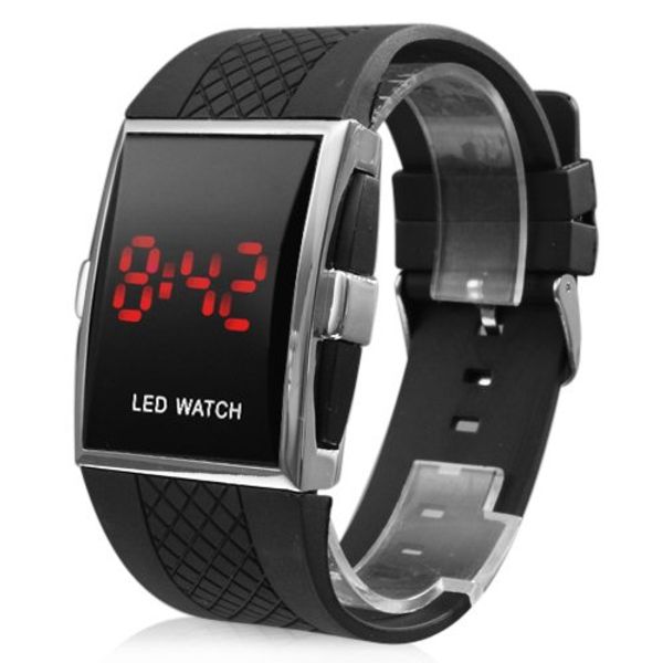 

led man wrist watch quartz watch red led silicone band wrist black square dial.pupug quartz wristwatch men women watch, Slivery;brown