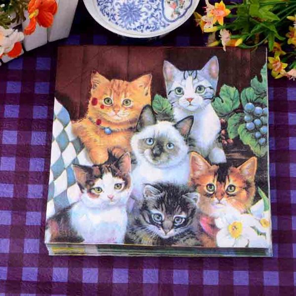 

Happy Cats Paper Placemats Christmas Party Table Decor Disposable Napkin Tissue Banquet Handkerchief Serviettes Online SD904