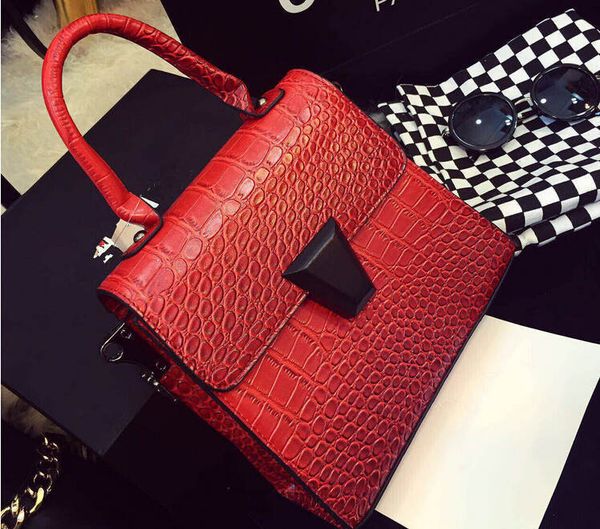 

wholesale-alligator ol brifecase handbag women triangle buckle cover flap mini embossed upscale pu leather shoulder bag 4colors 737e