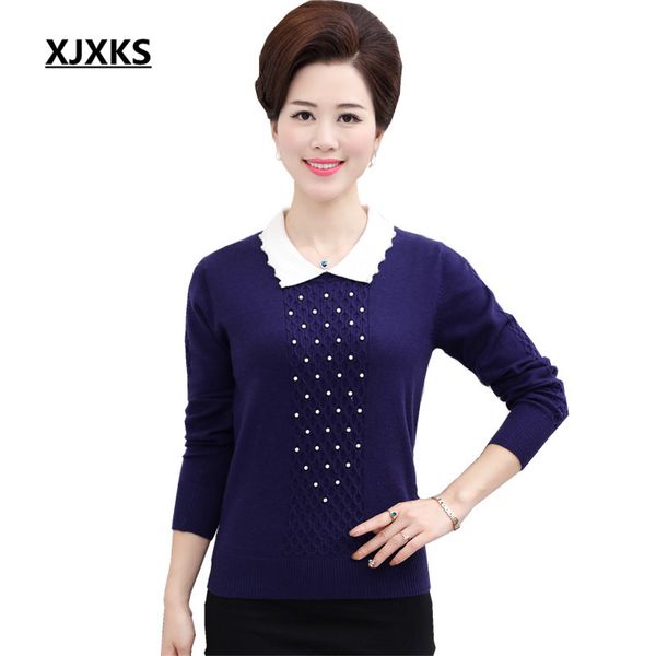 

wholesale- new 2016 middle-aged women's autumn and winter long-sleeved big yards lapel cashmere sweater mother knitted garments blouses, White;black