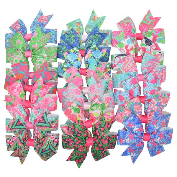 

Duwe 20pc 20 color lilly printed gro grain ribbon bow clip girl 039 hair boutique headware kid hair acce orie mix