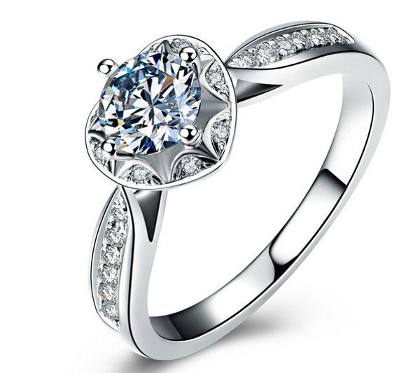 

1 ct synthetic diamond rings classic design elegant 925 silver wedding ring festival gift for lover certified bridal jewelry, Golden;silver