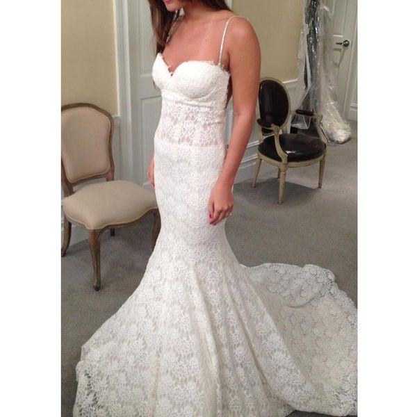 

new lace mermaid wedding dress backless sweetheart spaghetti straps with beads bridal gowns vestidos de novia, White